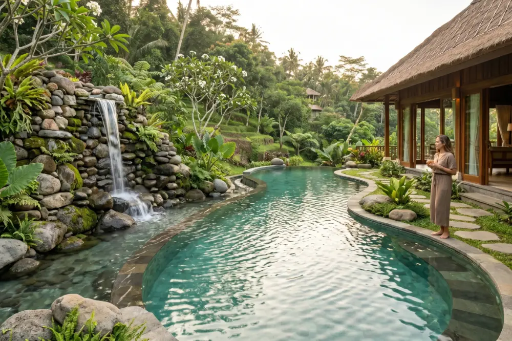 Fitur Air Terjun di Kolam Renang